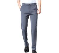 Pantaloni da uomo slim fit, in cotone, formali, tinta unita, con parte anteriore piatta, per lavoro, casual, gamba dritta, con tasche, pantaloni eleganti per ufficio, matrimoni, cene, 1#grigio, 3XL