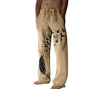 Pantaloni da uomo stampati leggeri da viaggio per uomo UK Leaf Birds Pattern Pantaloni gambe dritte Loungewear coulisse elastico in vita pantaloni casual spiaggia yoga pantaloni da salotto per uomo UK