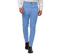 Pantaloni da uomo, vestibilità normale, elasticizzati, elasticizzati, a vita alta, per il tempo libero, alla moda, con tasche, Celeste., S
