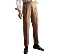 Pantaloni da uomo vintage con fibbia, a vita alta, pantaloni formali, vestibilità classica, tinta unita, gamba dritta, pantaloni larghi, cachi, 50