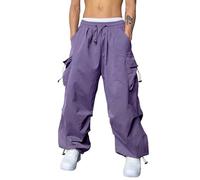 Pantaloni da Uomo Y2K Baggy con Tasche Multitasche Combat Pantaloni Cargo Gothic Harajuku Punk Jogger Tuta Techwear Hip Hop Cargo Pantaloni per Uomo Pantaloni da Jogging Streetwear, Viola., L