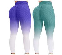 Pantaloni da yoga a bolle, colore sfumato, da donna, a vita alta, aderenti, casual, senza cuciture, comodi, per palestra, sport, fitness, sexy, per sollevamento del sedere, L, XL