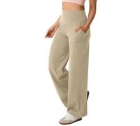 Pantaloni da yoga a gamba larga da donna con tasche elasticizzati a gamba dritta pantaloni da vestito leggings svasati a vita alta pantaloni bootcut per allenamento palestra lounge pantaloni, Beige