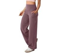 Pantaloni da yoga a gamba larga da donna con tasche elasticizzati a gamba dritta pantaloni da vestito leggings svasati a vita alta pantaloni bootcut per allenamento palestra lounge pantaloni, Viola, L