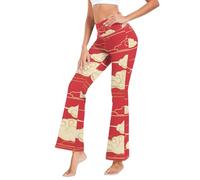 Pantaloni da yoga a gamba sottile con motivo a nuvole rosse per le donne casual allentati per la danza, Colorato, S