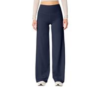 Pantaloni da yoga da donna, a gamba larga, in tessuto, da donna, a vita alta, per il controllo della pancia, per lo yoga, per la palestra, per il fitness, per la corsa, Blu marino, S