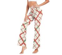 Pantaloni da yoga da donna a quadri rossi e verdi, larghi, ideali per palestra, Colorato, S