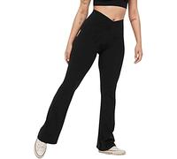 Pantaloni da yoga da donna, a tracolla, vestibilità stretta, in tinta unita, elasticizzati, traspiranti, per attività all'aperto, sottili, comodi, con elastico, S-XXL, Nero , S