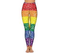 Pantaloni da yoga da donna, a vita alta, con occhi felici, per Halloween, allenamento, controllo della pancia, elasticizzati, pantaloni da salotto, Arcobaleno Striscia Lgbt Gay Pride, XXL