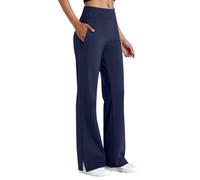 Pantaloni da yoga da donna, a vita alta, con tasche, stile bootcut, per la pancia, per l'allungamento, per il fitness, lo yoga, per il tempo libero, per il jazz, per il business, Blu, M