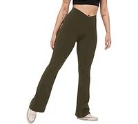 Pantaloni da yoga da donna con tasche, pantaloni a zampa di elefante in vita elastica yoga pantaloni controllo della pancia, vita alta opacico, yoga pantaloni, Verde militare, XL