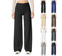 Pantaloni da yoga da donna, lunghi, a gamba larga, in tessuto, da donna, a vita alta, per il controllo della pancia, per lo yoga, per la palestra, per il fitness, per la corsa, Blu marino, L