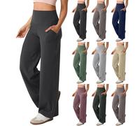 Pantaloni da yoga da donna, lunghi, a vita alta, elasticizzati, in tinta unita, comodi, per il tempo libero, con gamba larga, morbidi pantaloni Palazzo con tasche, grigio., M