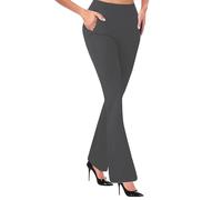 Pantaloni da yoga da donna lunghi con tasche - Pantaloni a zampa con tasca Bootcut Pantaloni elasticizzati push up leggings a vita alta sexy pantaloni da lavoro eleganti pantaloni casual, grigio scuro