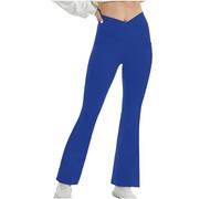 Pantaloni da yoga svasati da donna con tasche, leggings da palestra da donna, a vita alta, in tinta unita, elasticizzati, a gamba larga, sexy, aderenti, corti, da donna, leggings estivi da corsa, Blu,