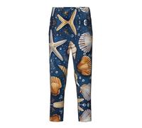 Pantaloni del pigiama alla moda con stampa di stelle marine e conchiglie, per tempo libero, tempo libero, tempo libero, sport e feste a tema, Nero , 10-12
