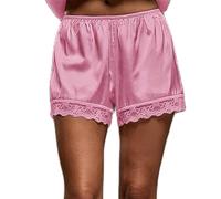 Pantaloni del pigiama da donna in raso elastico in vita con finiture in pizzo mutandine da salotto in seta mini pantaloncini francesi slip boxer, rosa, L
