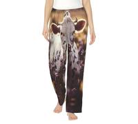 Pantaloni del pigiama della flanella della stampa della mucca del fiore con le tasche caldi del salotto di sonno pantaloni del pigiama pantaloni del pigiama pigiami, Nero , 5XL