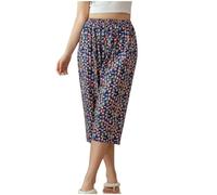 Pantaloni del pigiama estivi da donna, morbidi pantaloni Capri a 3/4 con stampa floreale, elastico in vita, comodi indumenti da notte da notte, taglia L-3XL, #20 Nero, L