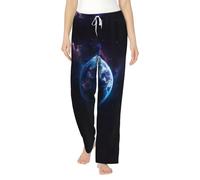 Pantaloni del pigiama in flanella con stampa pianeta dell'universo con tasche caldi pantaloni da salotto pigiama pantaloni pigiama pantaloni pigiameria, Nero , L
