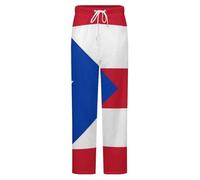 Pantaloni Del Pigiama Per Donne E Uomini In Pile Di Flanella Lunghi Caldi Da Notte Alla Moda Con Stampa Della Bandiera Di Porto Rico Morbidi E Comodi Per La Coppia Taglia L