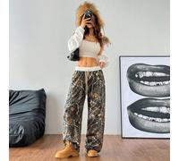 Pantaloni della tuta a zampa larga comodi e con camoufage , verdi militare, per donna, adatti per la primavera/estate e tornare a scuola L,M,S,XL,XS,XXL,XXS,XXXL,XXXXLBlocchi di colore,stampa dappertu