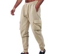 Pantaloni della tuta cargo casual da uomo alla moda tinta unita sport multi tasca piccola quadrata casual pantaloni da lavoro atletici joggers pantaloni della tuta, cachi, M