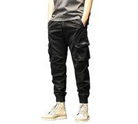 Pantaloni della tuta cargo casual da uomo in tinta unita elastico in vita pantaloni generali pantaloni da jogging da allenamento pantaloni della tuta per gli uomini, Nero , 3XL