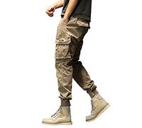 Pantaloni della tuta cargo casual da uomo in tinta unita elastico in vita pantaloni generali pantaloni da jogging da allenamento pantaloni della tuta per gli uomini, cachi, 3XL