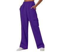 Pantaloni della tuta cargo da donna alla moda a vita alta Plus Size Casual Lounge Pants Autunno Inverno Moda Baggy Gamba Larga Allenamento Joggers con Tasche, Viola scuro, XL