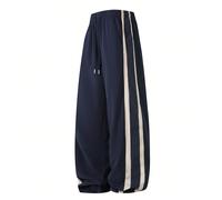 Pantaloni della tuta casual blu navy da uomo, vita con coulisse e design con striscia laterale beige, pantaloni a gamba dritta versatili per uso quotidiano, uscite del fine settimana e sport L,M,S,XL,
