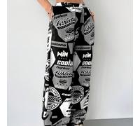 Pantaloni della tuta casual con stampa integrale di testo in inglese, adatti per l'autunno/inverno, taglie comode 0XL,1XL,2XL,3XL,4XL,5XLRitratto,Geometrico,Lettere,Colore unicoTessuto in maglia