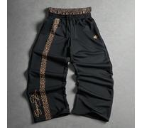 Pantaloni della tuta casual da uomo con blocchi di colore, stampa leopardata e patchwork, vestibilità ampia e morbida, in tessuto lavorato a maglia, adatti per uso quotidiano casual, uscite del fine s