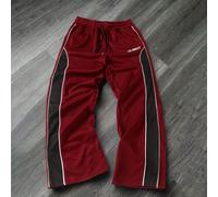 Pantaloni della tuta casual da uomo con stampa a blocchi di colore, colore tinta unita, patchwork, stampa frontale a lettere, con coulisse, ampi, adatti come regalo per marito o fidanzato, per il rito