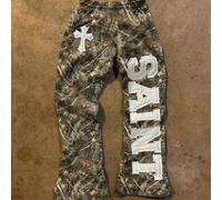 Pantaloni della tuta casual da uomo con toppe a lettera e croce, in vita elastica, autunnali L,M,S,XL,XXLLettere,PianteTessuto in maglia