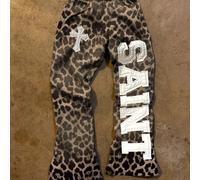 Pantaloni della tuta casual e alla moda da uomo, con stampa leopardata, grafica a croce e lettera, modello ampio L,M,S,XL,XXLMotivo strutturatoTessuto in maglia
