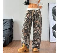 Pantaloni della tuta con gamba ampia e camouflage, in maglia elastica e confortevole, colore verde militare, adatti per il ritorno a scuola in autunno/inverno, da donna L,M,S,XL,XS,XXL,XXS,XXXL,XXXXLB