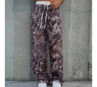 Pantaloni della tuta con gamba ampia e camouflage, in maglia elastica e confortevole, colore verde militare, adatti per il ritorno a scuola in autunno/inverno, da donna L,M,S,XL,XSBlocchi di colore,st