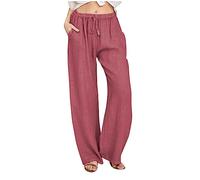 Pantaloni della tuta da donna alla moda elegante funky lino tinta unita pantaloni ritagliati elastico in vita oversize traspirante base elastico joggers larghi cargo, Rosso anguria, XL