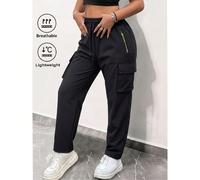 Pantaloni della tuta da donna con vita elastica e coulisse, tasche con cerniera, pantaloni cargo casual da esterno, accenti di colore neon, primavera/autunno nero L,M,S,XL,XS,XXL,XXXLColore unicoTessu