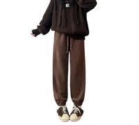 Pantaloni della tuta da donna in pile, caldi e spessi, casual, con gambe con risvolto, per l'inverno, taglia unica (marrone)