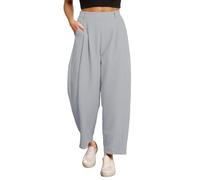 Pantaloni della tuta da donna, pantaloni da lavoro da donna, a vita alta, pantaloni a palazzo a tinta unita, versatili, comodi, a gamba larga, da lavoro, casual, con tasche, Grigio, L