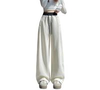 Pantaloni della tuta da donna Vintage Patchwork Tasche allentate Vita Alta Casual Stile Americano Autunno Pantaloni, Albicocca chiara., S