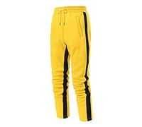 Pantaloni della tuta da jogging da uomo, vestibilità larga, gamba dritta, orlo aperto, a righe, blocchi di colore, patchwork, palestra, allenamento, atletica, con tasche, Giallo, XL