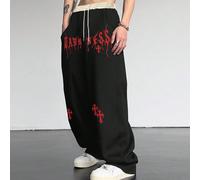 Pantaloni della tuta da uomo con vestibilità ampia, con grafica a croce e lettera, vita con coulisse, abbigliamento casual di strada, adatto per rave L,M,S,XL,XXLLettereTessuto