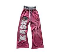 Pantaloni della Tuta da Uomo e da Donna alla Moda con Stampa di Lettere Ricami Doppia Vita Patch Ricamate Graffiti Streetwear Pantaloni della Tuta Larghi con Lacci Casual (Rosa,S)
