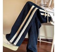 Pantaloni della tuta da uomo in velluto a coste primaverili e autunnali con strisce laterali, look drappeggiato e gamba dritta, pantaloni casual (L blu scuro)