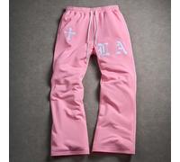 Pantaloni della tuta da uomo Manfinity Streetrush, stile collegiate da strada, stile hip-hop rock con design ricamato a toppe, con motivo a croce e lettera "LA" in un tessuto a maglia rosa con microfl