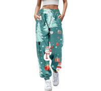 Pantaloni della tuta elasticizzati a vita alta Chris 2026 da donna con stampa natalizia e design con lacci, bianco, XL