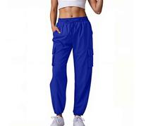 Pantaloni della tuta larghi casual da donna con tasche con coulisse tinta unita da corsa a vita alta joggers larghi sportivi yoga cargo comodi pantaloni da salotto elastici allenamento attivo, Blu, S